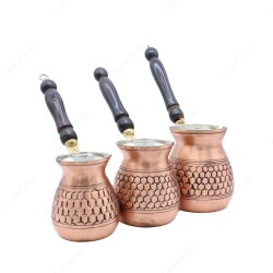 Copperdone Handmade Honeycomb Motif Hand Engraved Copper Coffee Pot Cezve Ibrik Briki Turkish Greek Arabic Coffee Maker Set Antique Copper Color - 2