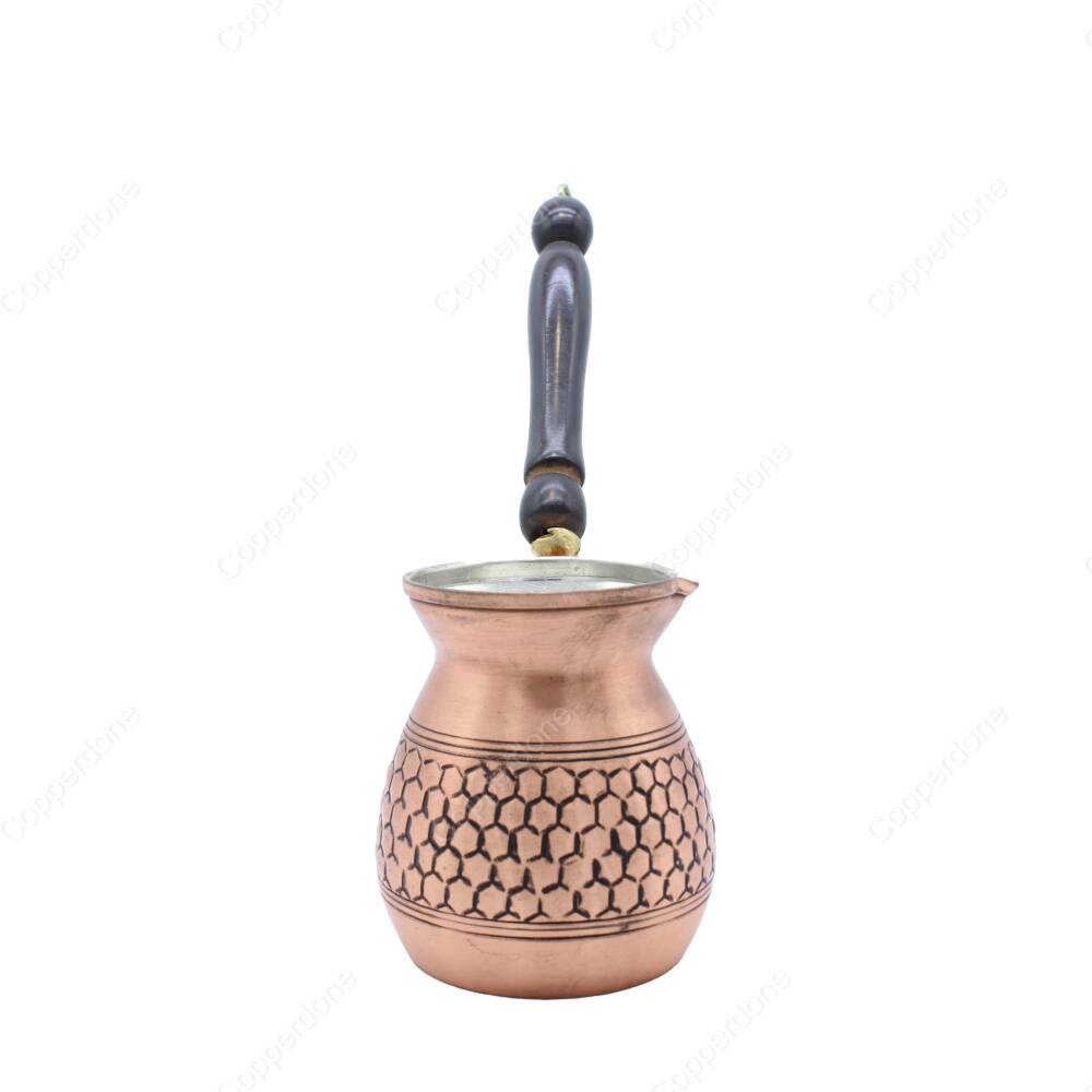 Copperdone Handmade Honeycomb Motif Hand Engraved Copper Coffee Pot Cezve Ibrik Briki Turkish Greek Arabic Coffee Maker Set Antique Copper Color Large - 1