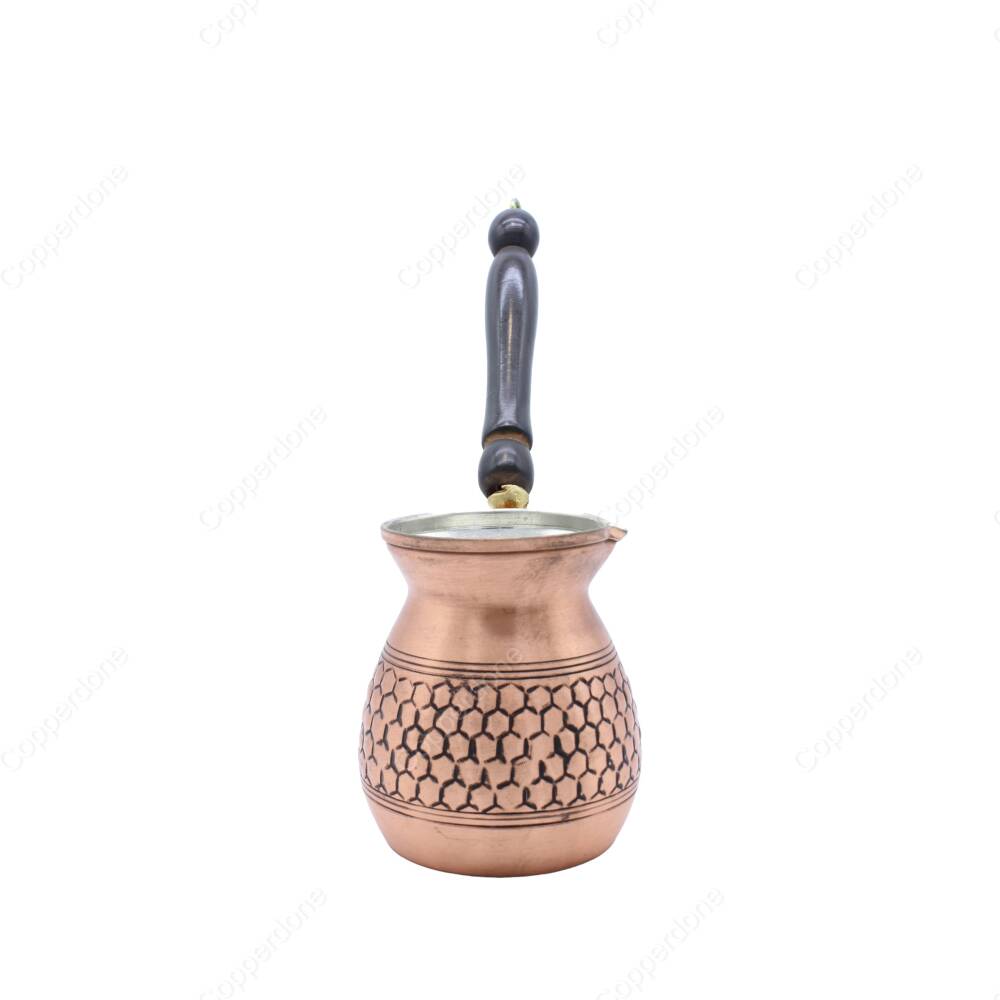 Copperdone Handmade Honeycomb Motif Hand Engraved Copper Coffee Pot Cezve Ibrik Briki Turkish Greek Arabic Coffee Maker Set Antique Copper Color Medium - 1