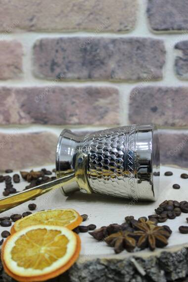 Copperdone Handmade Honeycomb Motif Hand Engraved Copper Coffee Pot Cezve Ibrik Briki Turkish Greek Arabic Coffee Pot Medium Silver Color - 5