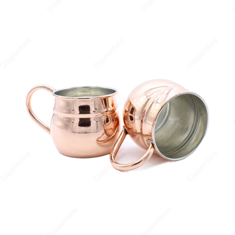 Copperdone Handmade Round Shape Copper Mug Masrapa Cup Shiny Copper Color With Copper Handle - 2