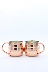 Copperdone Handmade Round Shape Copper Mug Masrapa Cup Shiny Copper Color With Copper Handle - 4