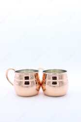 Copperdone Handmade Round Shape Copper Mug Masrapa Cup Shiny Copper Color With Copper Handle - 5