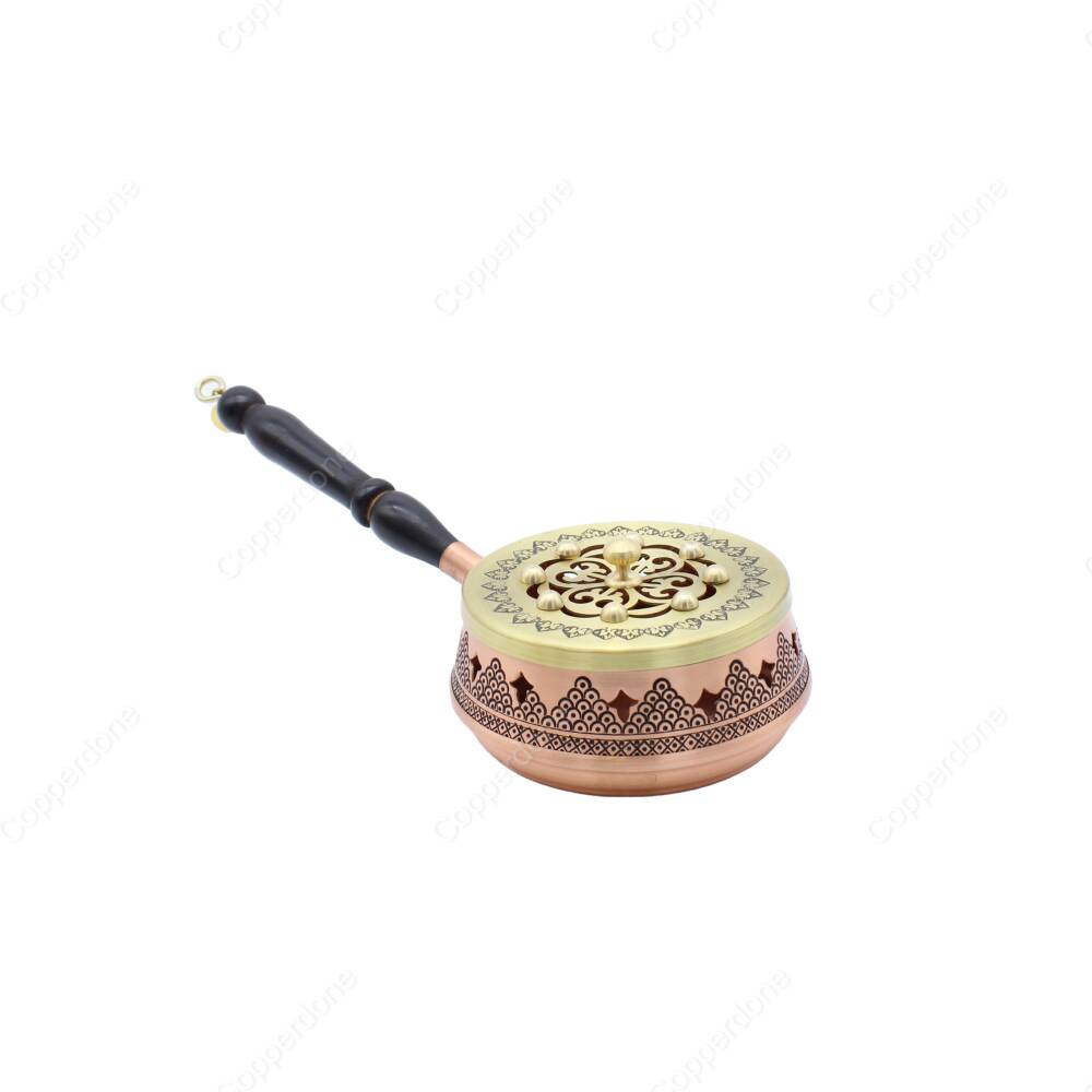 Copperdone Home Decor Grape Motif Hand Engraved Chisel Work Brass Cover Incense Burner Holder Antique Copper Color Large - 1