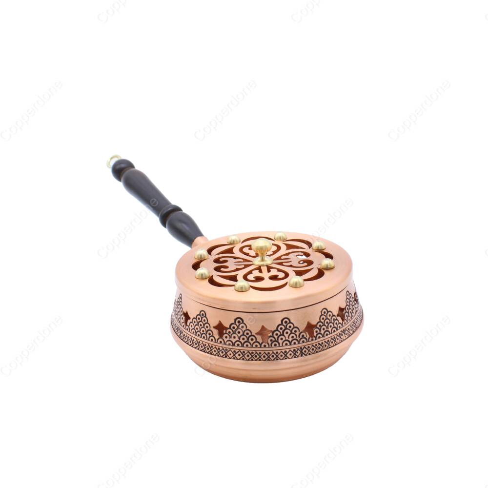 Copperdone Home Decor Grape Motif Hand Engraved Chisel Work Incense Burner Holder Antique Copper Color Large - 1