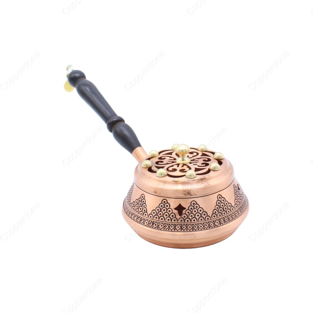 Copperdone Home Decor Grape Motif Hand Engraved Chisel Work Incense Burner Holder Antique Copper Color Medium - 2