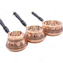 Copperdone Home Decor Grape Motif Hand Engraved Chisel Work Incense Burner Holder Antique Copper Color Set of 3 - 2