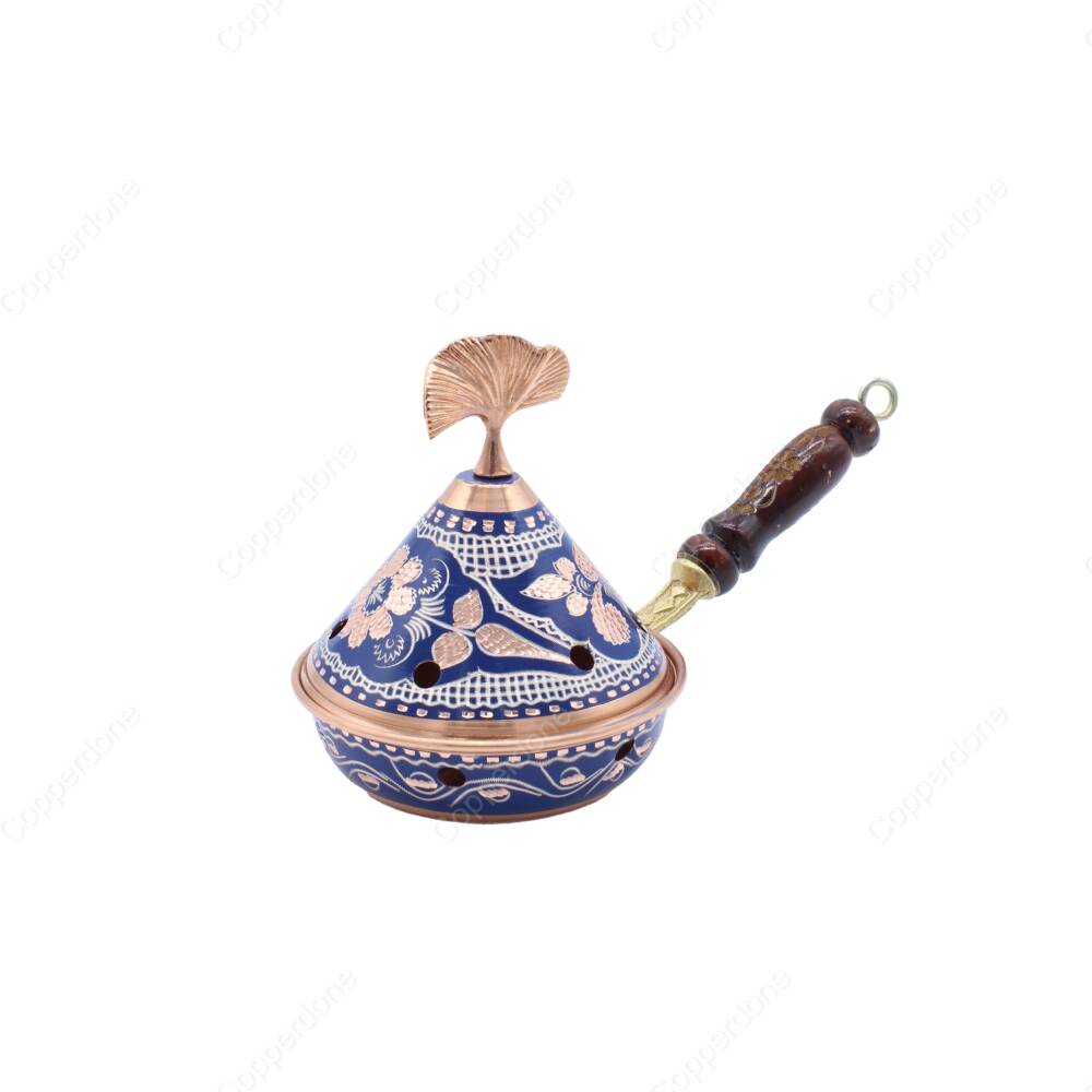 Copperdone Home Decor Handmade Hand Painted Conical Shape Incense Burner Holder Blue - 1