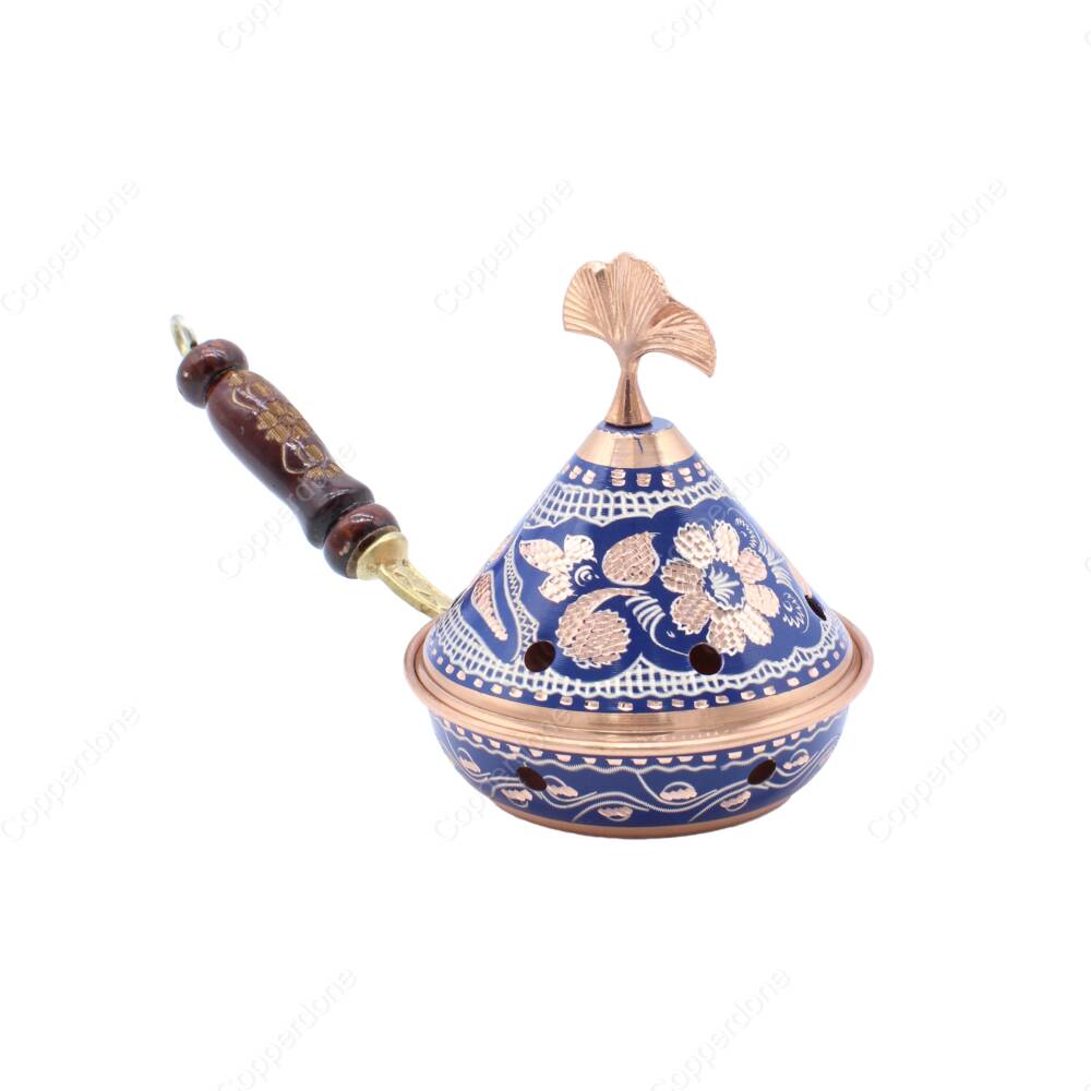 Copperdone Home Decor Handmade Hand Painted Conical Shape Incense Burner Holder Blue - 2