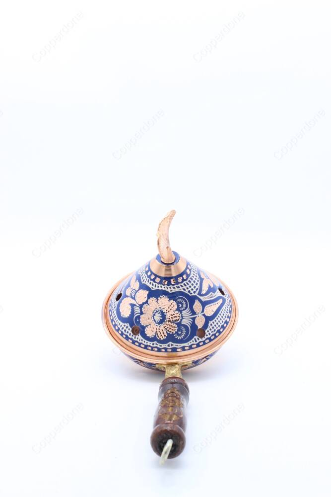 Copperdone Home Decor Handmade Hand Painted Conical Shape Incense Burner Holder Blue - 4