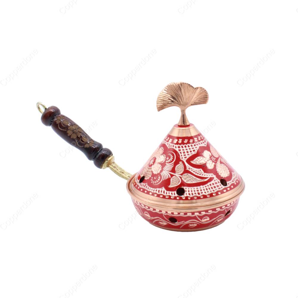 Copperdone Home Decor Handmade Hand Painted Conical Shape Incense Burner Holder Red - 2