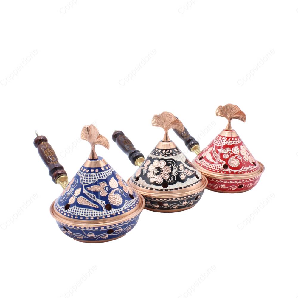 Copperdone Home Decor Handmade Hand Painted Conical Shape Incense Burner Holder Set of 3 - 1