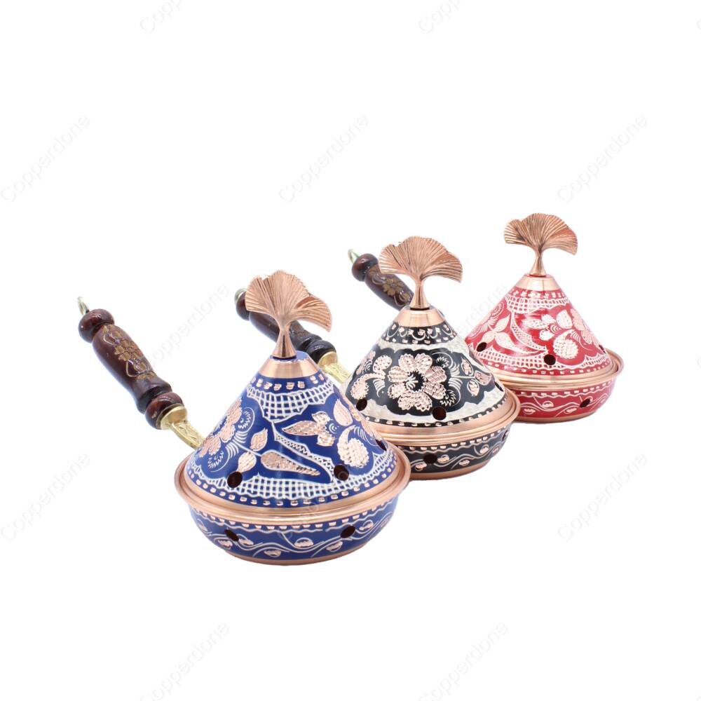 Copperdone Home Decor Handmade Hand Painted Conical Shape Incense Burner Holder Set of 3 - 2