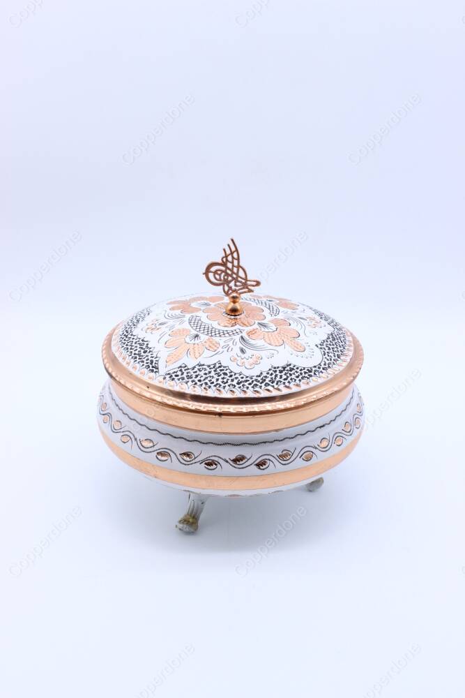 Copperdone Home Decor Handmade Handcrafted Copper Candy Sugar Bowl Set White Color Large - 4