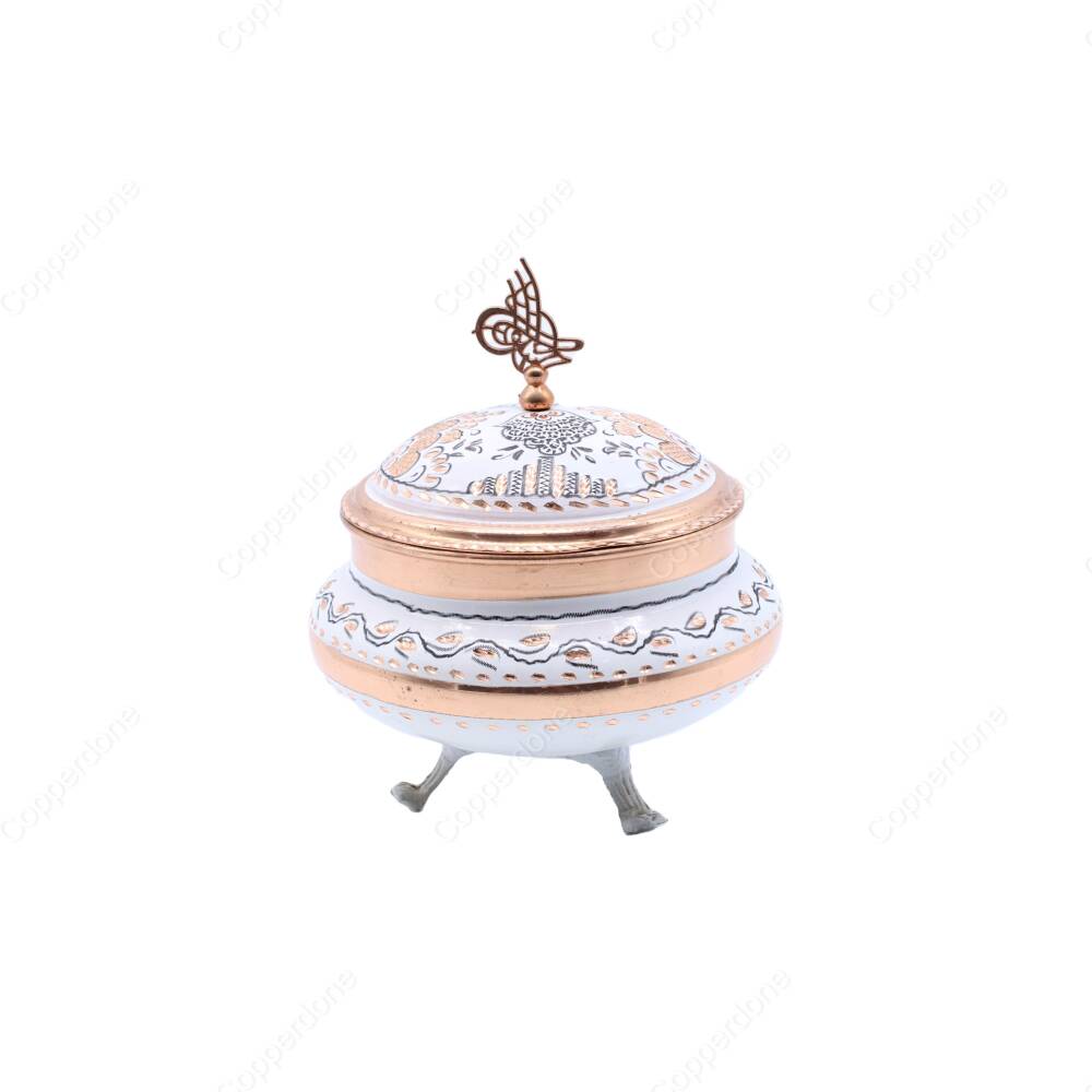 Copperdone Home Decor Handmade Handcrafted Copper Candy Sugar Bowl Set White Color Small - 2