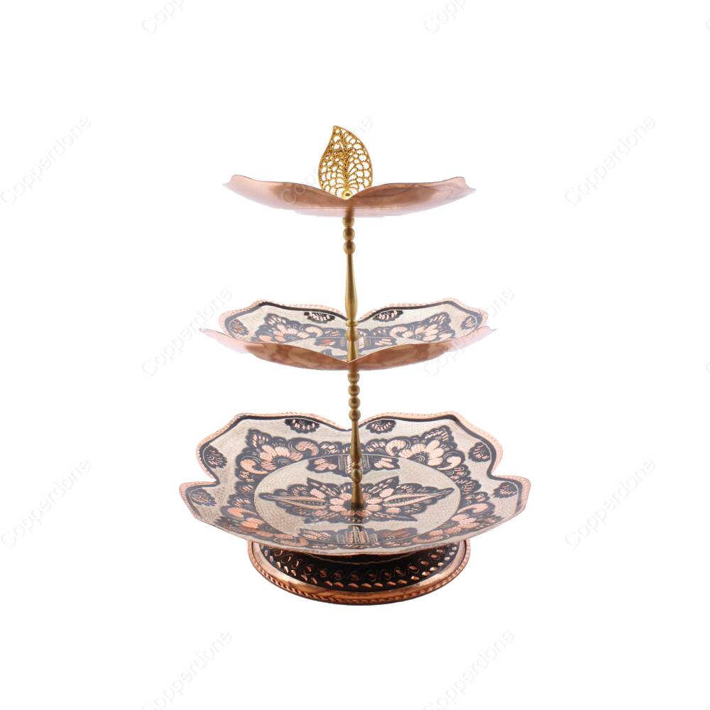 Copperdone Home Decoration Handcrafted Three Tier Copper Serving Stand Cookies Cake Food Dessert Serving Tray Black Color - 2