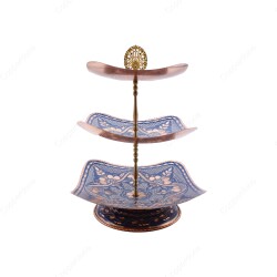 Copperdone Home Decoration Handcrafted Three Tier Copper Serving Stand Cookies Cake Food Dessert Serving Tray Blue Color - 2