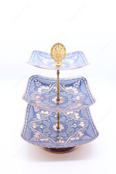 Copperdone Home Decoration Handcrafted Three Tier Copper Serving Stand Cookies Cake Food Dessert Serving Tray Blue Color - 3