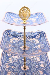 Copperdone Home Decoration Handcrafted Three Tier Copper Serving Stand Cookies Cake Food Dessert Serving Tray Blue Color - 4