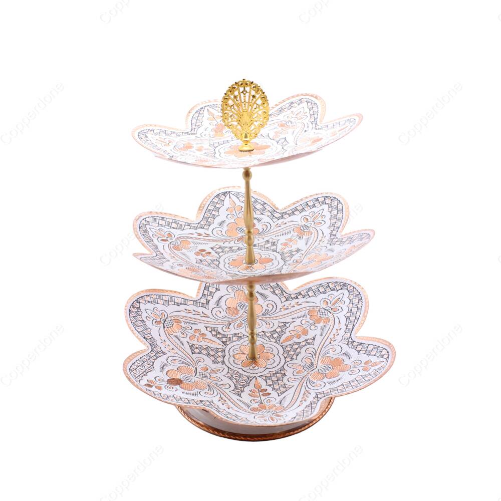 Copperdone Home Decoration Handcrafted Three Tier Copper Serving Stand Cookies Cake Food Dessert Serving Tray White Color - 1