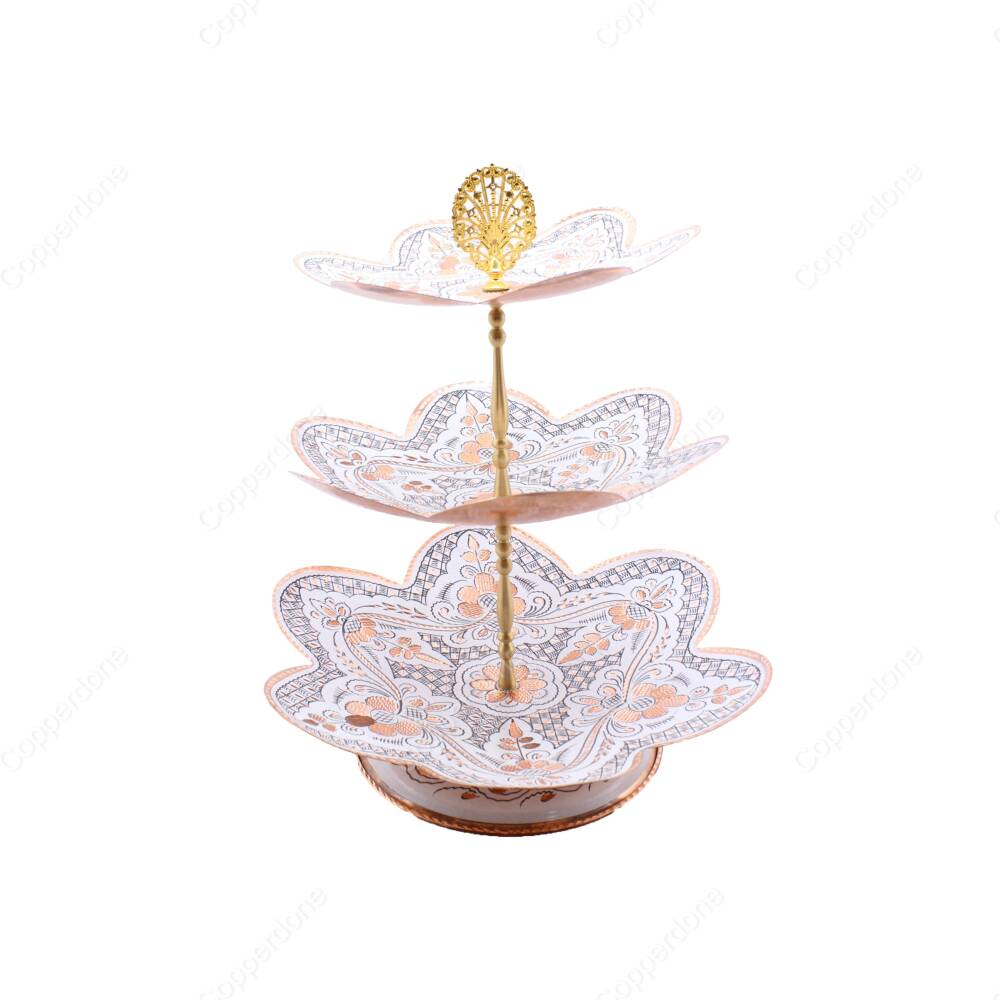 Copperdone Home Decoration Handcrafted Three Tier Copper Serving Stand Cookies Cake Food Dessert Serving Tray White Color - 2