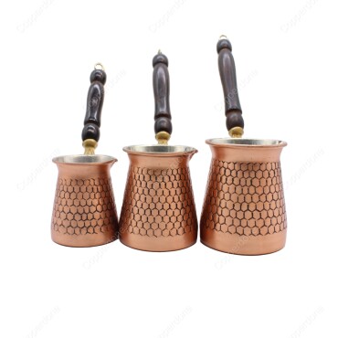 Copperdone Honeycomb Motif Hand Engraved Copper Coffee Pot Turkish Greek Arabic Coffee Pot Set Antic Copper Color - 1