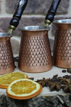 Copperdone Honeycomb Motif Hand Engraved Copper Coffee Pot Turkish Greek Arabic Coffee Pot Set Antic Copper Color - 3