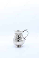 Copperdone Totally Handmade Handhammered Honeycomb Model Turkish Copper Mug Masrapa Cup Shiny Silver Color - 4