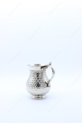 Copperdone Totally Handmade Handhammered Honeycomb Model Turkish Copper Mug Masrapa Cup Shiny Silver Color - 5