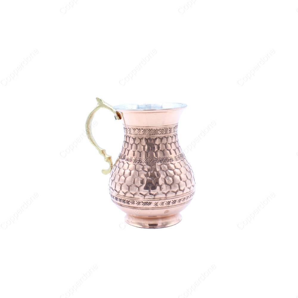 Copperdone Totally Handmade Handhammered Turkish Copper Mug Masrapa Cup Shiny Copper Color - 1