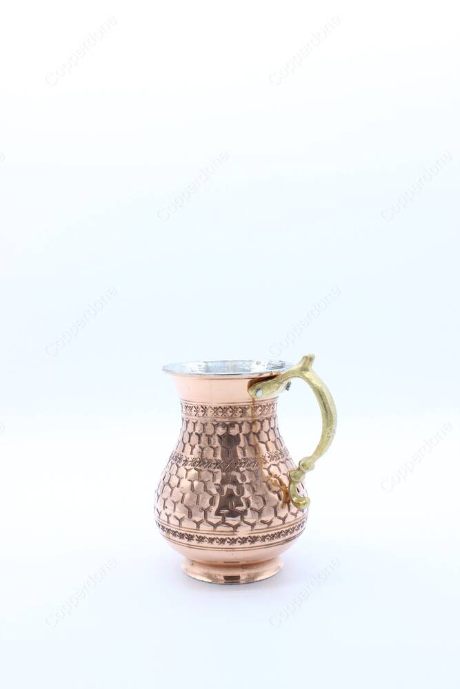 Copperdone Totally Handmade Handhammered Turkish Copper Mug Masrapa Cup Shiny Copper Color - 3